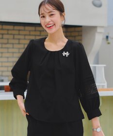 Tiaclasse L 【洗える】袖レースはさみこみシャツ