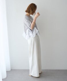 YECCA VECCA パール釦ラッフル5分袖カーディガン