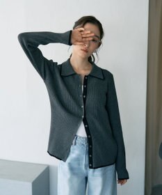 earth music&ecology バイカラートリムロングニットカーディガン