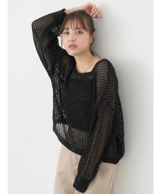 earth music&ecology スパンコールショートゆるニット