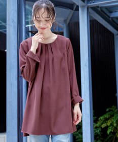 Tiaclasse L 【洗える】フロントタックバックギャザーフレアチュニックブラウス