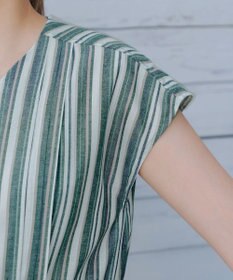 Tiaclasse 【洗える】麻調前開きフレンチワンピース