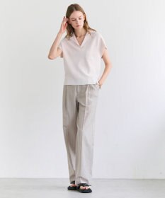 BEIGE， ERYTH / リネンストライプ タックワイドパンツ