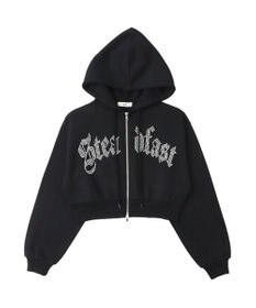 WEGO 【裏起毛】ラインストーン裏起毛ショートジップパーカー