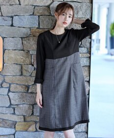 Tiaclasse 【洗える】チェックコンビエンパイアワンピース