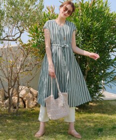 Tiaclasse 【洗える】麻調前開きフレンチワンピース