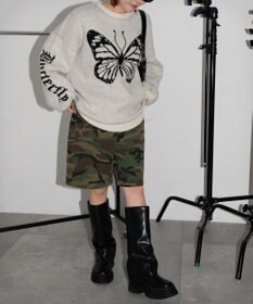 WEGO モチーフグラフィックフラッフィーニットプルオーバー