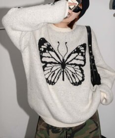 WEGO モチーフグラフィックフラッフィーニットプルオーバー