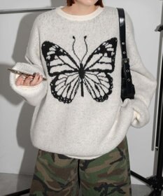 WEGO モチーフグラフィックフラッフィーニットプルオーバー