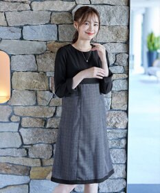 Tiaclasse 【洗える】チェックコンビエンパイアワンピース