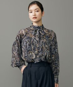 自由区 L ペイズリープリントボウタイ ブラウス ネイビー