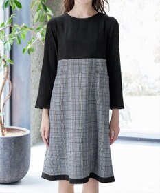 Tiaclasse 【洗える】チェックコンビエンパイアワンピース