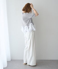 YECCA VECCA パール釦ラッフル5分袖カーディガン