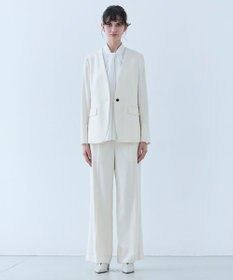 BEIGE， 【洗える】CAROLE / リネンライクノーカラーハーフ丈ジャケット