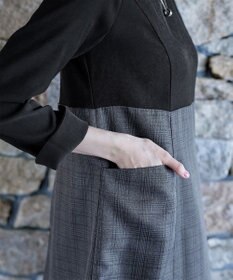 Tiaclasse 【洗える】チェックコンビエンパイアワンピース