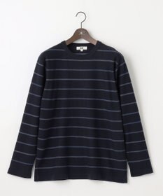 JOSEPH ABBOUD 【キングサイズ・洗える】コットンカスリボーダー クルーネック ニット