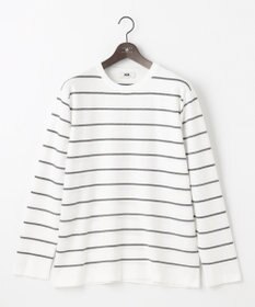 JOSEPH ABBOUD 【キングサイズ・洗える】コットンカスリボーダー クルーネック ニット