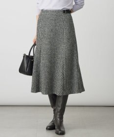 J.PRESS LADIES ウールシルク ハウンドトゥース フレア スカート モノトーン系
