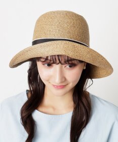 MOONBAT 【洗える】FURLA(フルラ)  ロゴ刺繍リボン 天然ハット