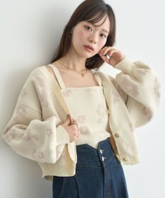 earth music&ecology SET2点フラワージャガードカーデ+ビスチェ