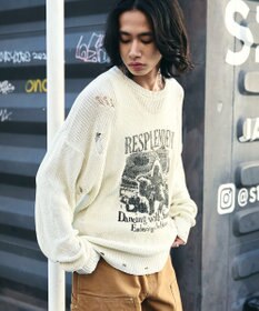 WEGO グラフィックダメージニットプルオーバー