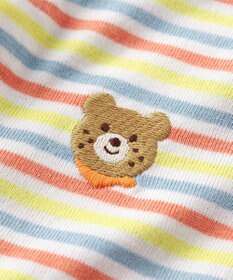 MIKI HOUSE HOT BISCUITS 【70-80cm】 みじんボーダー ワンポイント刺繍 ショートオール