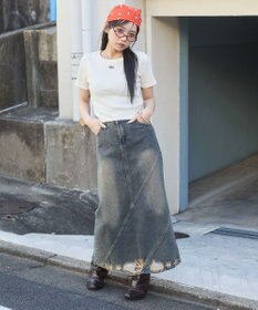 WEGO ヴィンテージウォッシュワンポイントリブT