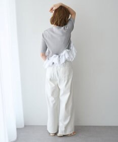 YECCA VECCA パール釦ラッフル5分袖カーディガン