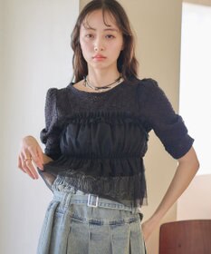 earth music&ecology ＳＥＴ２点フラワープルオーバー＋チュールビスチェ