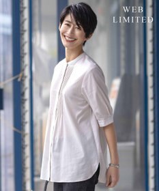 J.PRESS LADIES L 【WEB限定カラーあり・洗える】ラミーポプリン バンドカラー ブラウス