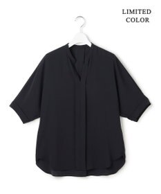 ICB 【新色追加・WEB限定カラーあり】BackSatinAmunzen 5分袖キーネックブラウス