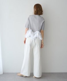 YECCA VECCA パール釦ラッフル5分袖カーディガン