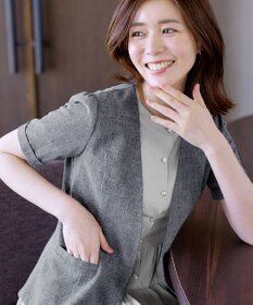 Tiaclasse 【洗える】  麻調半袖ジャケット