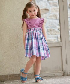 ANY KIDS チェック ドッキング ワンピース