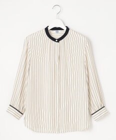 J.PRESS LADIES 【洗える】 バックサテンランダムストライプ バンドカラー ブラウス