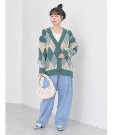 earth music&ecology ループ編みアーガイルカーディガン