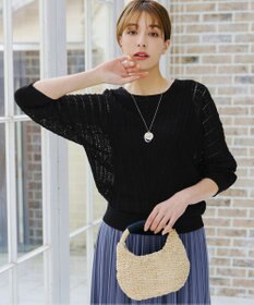 Tiaclasse 【洗える】透かし編みドルマンニットトップス