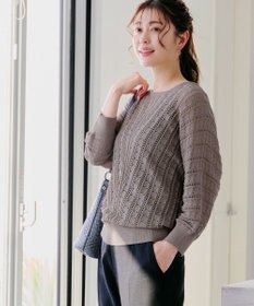 Tiaclasse 【洗える】透かし編みドルマンニットトップス
