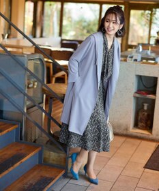 Tiaclasse L 【洗える】程良い透け感のプリントボウタイワンピース