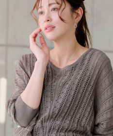 Tiaclasse 【洗える】透かし編みドルマンニットトップス