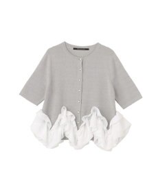YECCA VECCA パール釦ラッフル5分袖カーディガン