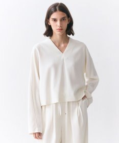 BEIGE， RUE / ドライタッチVネック配色ステッチブラウス