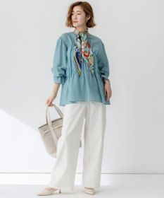 23区 【洗える】シアーコットンシルク シャーリング デザイン ブラウス