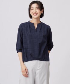 J.PRESS LADIES 【洗える】コットンブレンドチェック バンドカラー カットソー