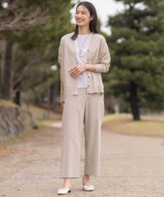 J.PRESS LADIES L 【洗える】リネンストレッチ ワイド パンツ