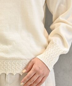 muuc 〈エクストラファインメリノウール〉〈洗えるニット〉レース編みハイネックプルオーバー