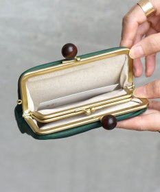 FOLNA RD ドット型押し ウッドボールがま口財布 マルチポーチ