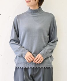 muuc 〈エクストラファインメリノウール〉〈洗えるニット〉レース編みハイネックプルオーバー