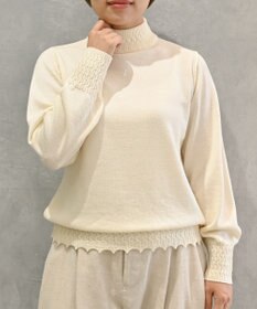 muuc 〈エクストラファインメリノウール〉〈洗えるニット〉レース編みハイネックプルオーバー