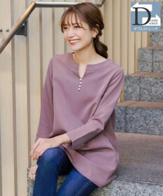 Tiaclasse 【ダブルストレッチ・洗える】スキッパーパールチュニックブラウス